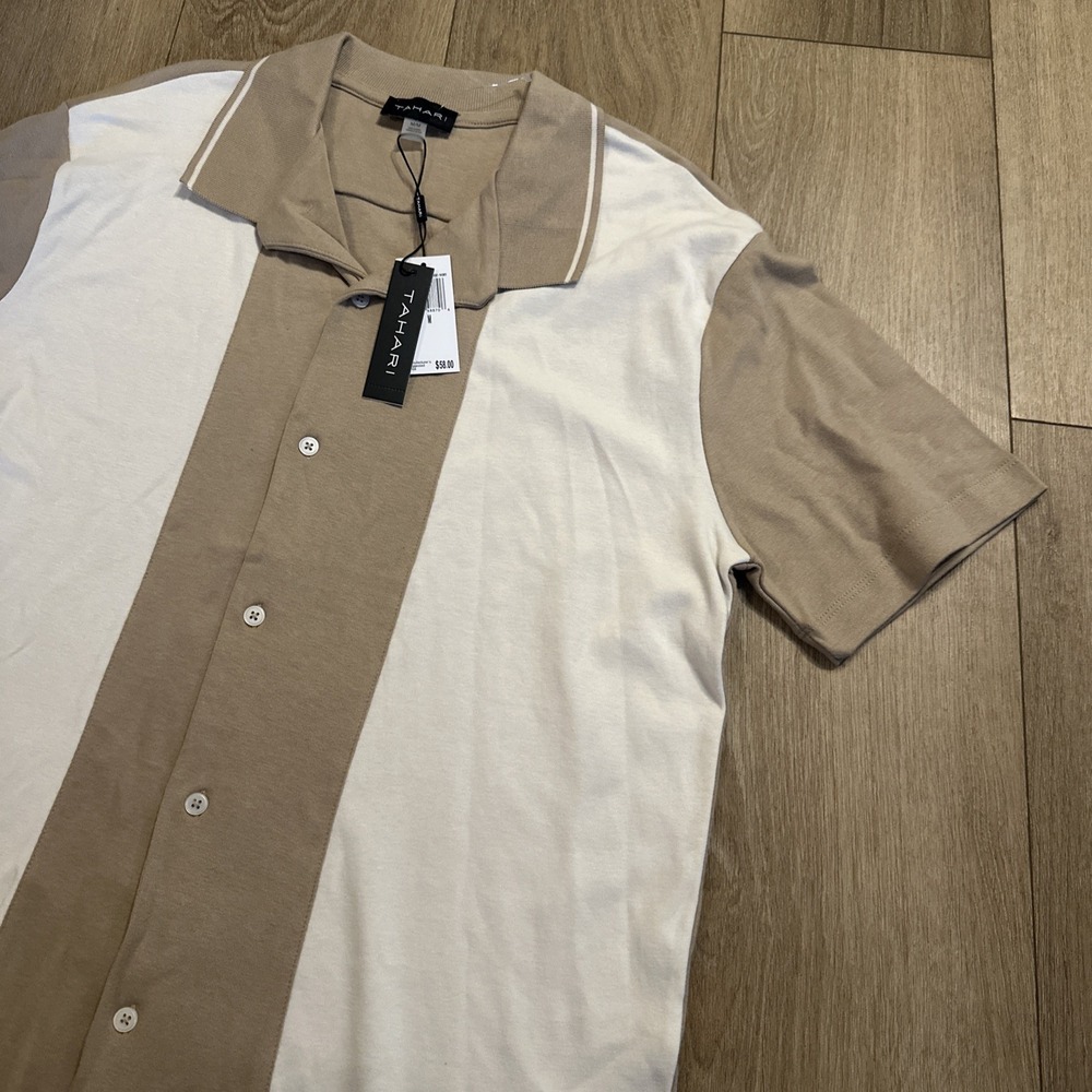 Tahari Men's Color Block SS Button Shirt Bowling Classic Medium‎ Retro NEW